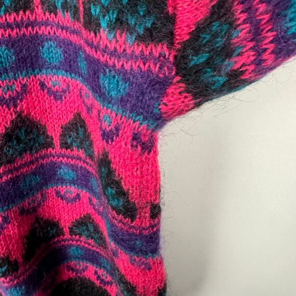 Gallagher Vintage Geometric 90s Mohair Crew Neck Knit Eclectic Sweater Sz Large - Picture 5 of 10